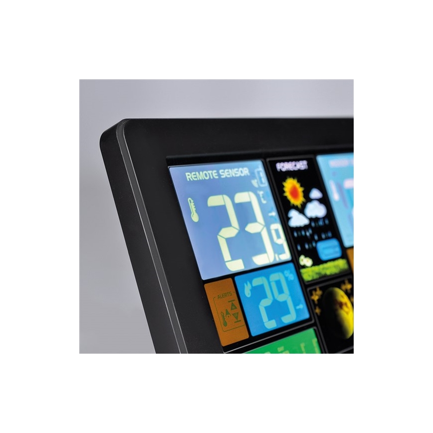 Meteorološka stanica s LCD zaslonom USB 1200mAh/2xAAA+2xAAA punjenje crna