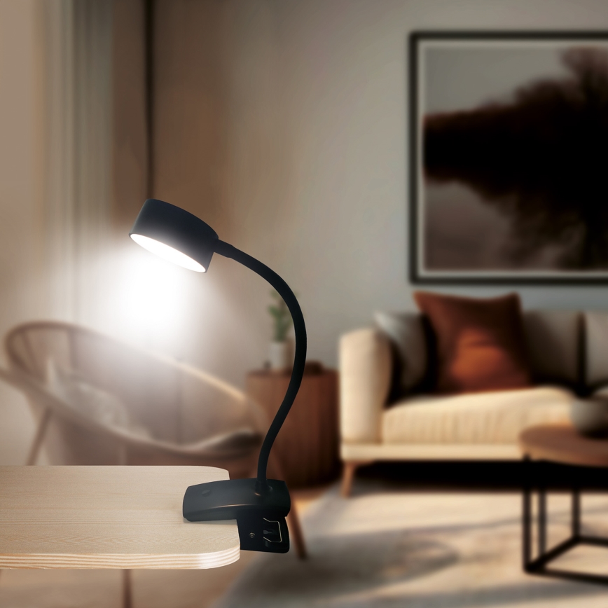 LED Prigušiva fleksibilna punjiva stolna lampa s kopčom LED/2W/1800 mAh 3000/4000/6500K crna