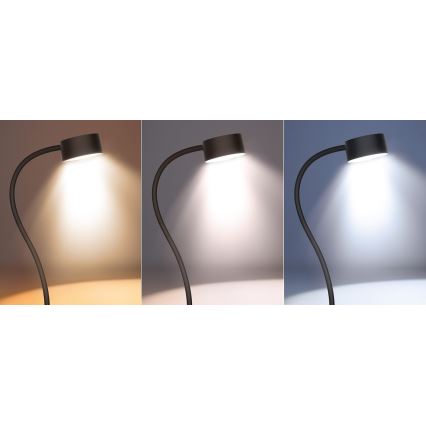 LED Prigušiva fleksibilna punjiva stolna lampa s kopčom LED/2W/1800 mAh 3000/4000/6500K crna