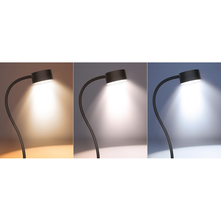 LED Prigušiva fleksibilna punjiva stolna lampa s kopčom LED/2W/1800 mAh 3000/4000/6500K crna