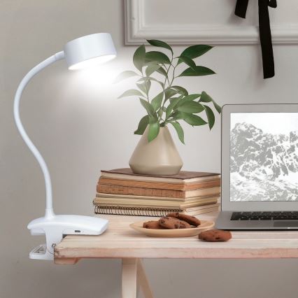 LED Prigušiva fleksibilna punjiva stolna lampa s kopčom LED/2W/1800 mAh 3000/4000/6500K bijela