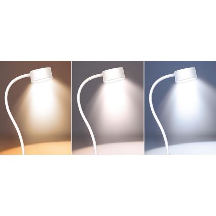 LED Prigušiva fleksibilna punjiva stolna lampa s kopčom LED/2W/1800 mAh 3000/4000/6500K bijela