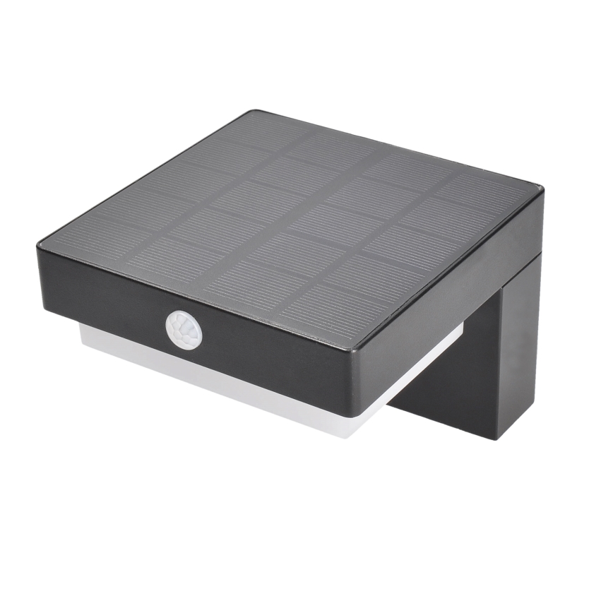 LED Solarna zidna svjetiljka sa senzorom za pokret i dan/noć PALERMO LED/5W/2000 mAh IP54 crna