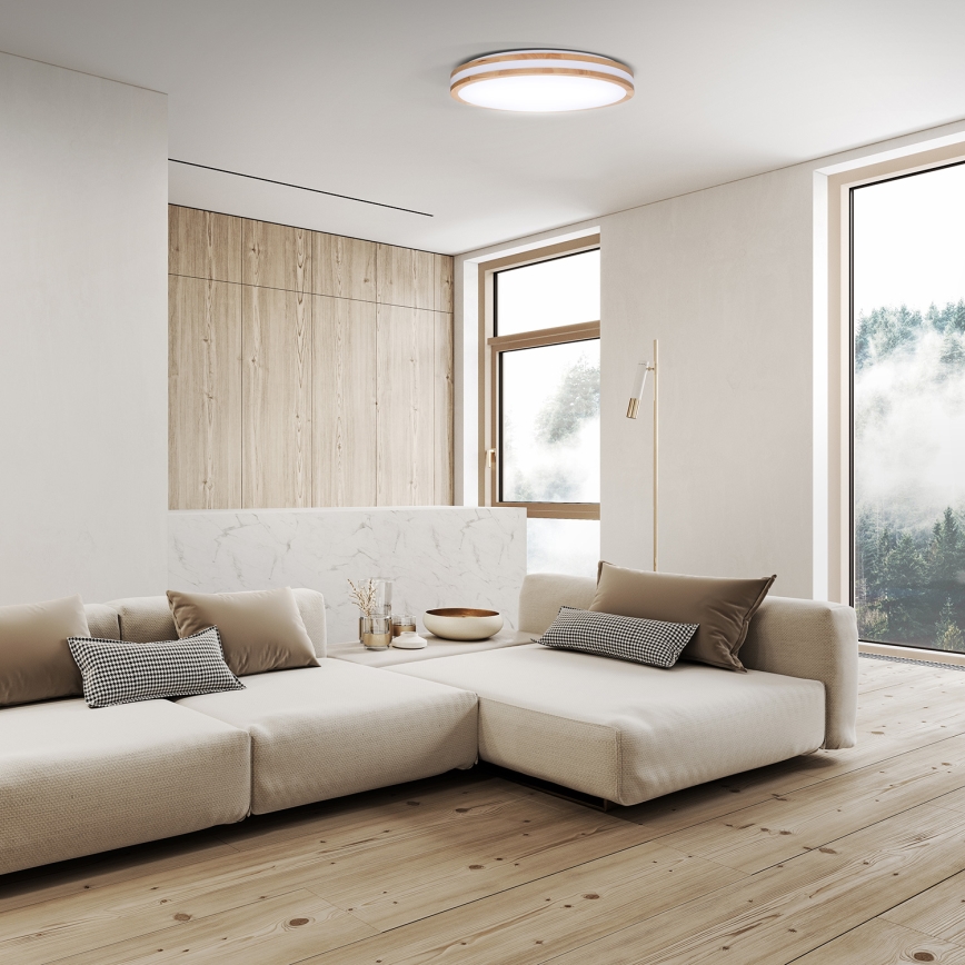 LED Prigušiva stropna svjetiljka WOODY LED/48W/230V 3000-6500K hrast pr. 38 cm + daljinski upravljač