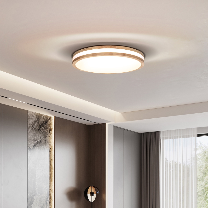LED Prigušiva stropna svjetiljka WOODY LED/48W/230V 3000-6500K hrast pr. 38 cm + daljinski upravljač