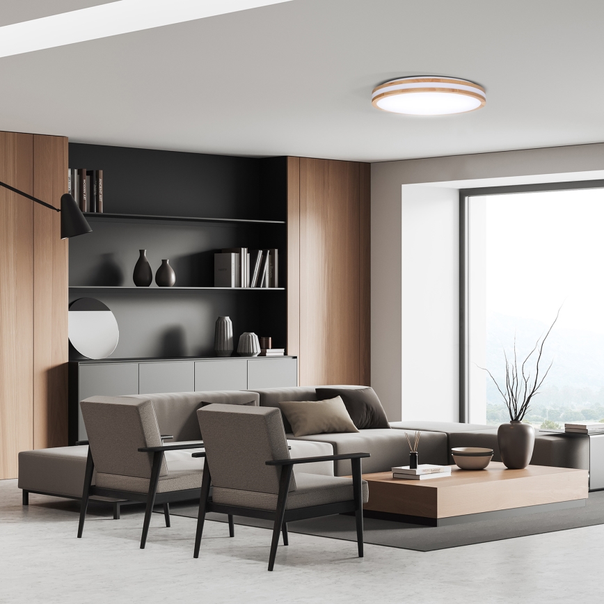 LED Prigušiva stropna svjetiljka WOODY LED/48W/230V 3000-6500K hrast pr. 38 cm + daljinski upravljač