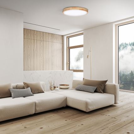 LED Prigušiva stropna svjetiljka SOLID OAK LED/48W/230V 3000-6500K hrast pr. 39 cm + daljinski upravljač