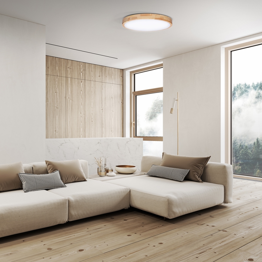 LED Prigušiva stropna svjetiljka SOLID OAK LED/48W/230V 3000-6500K hrast pr. 39 cm + daljinski upravljač
