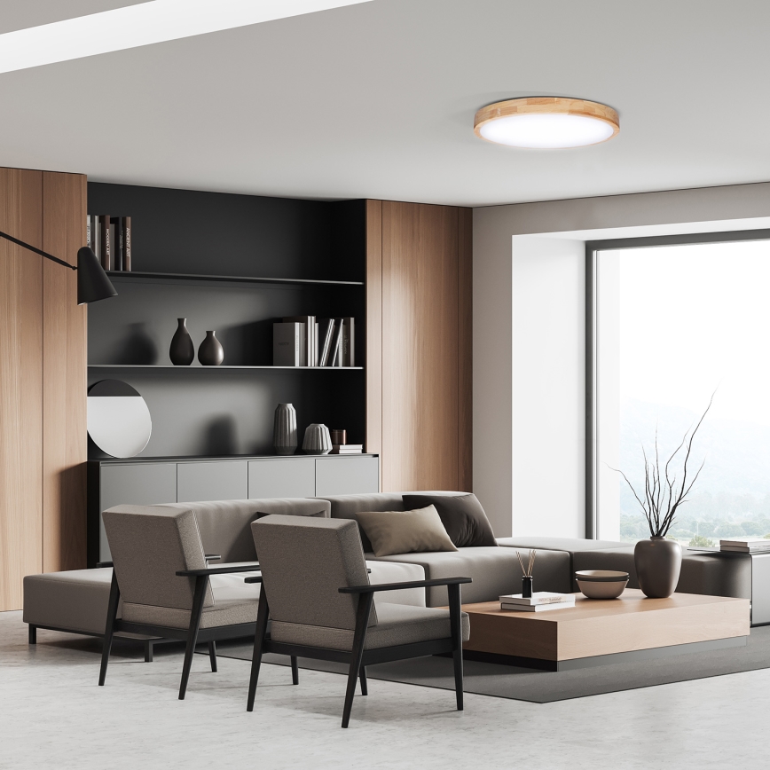 LED Prigušiva stropna svjetiljka SOLID OAK LED/48W/230V 3000-6500K hrast pr. 39 cm + daljinski upravljač