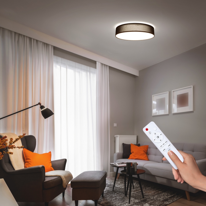 LED Prigušiva stropna svjetiljka PENLEY LED/48W/230V 3000-6500K pr.40 cm crna + daljinski upravljač