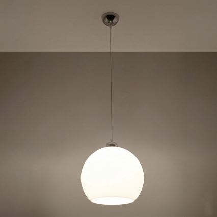 Luster na kabelu BALL 1xE27/15W/230V Ø 30 cm bijela/sjajni krom