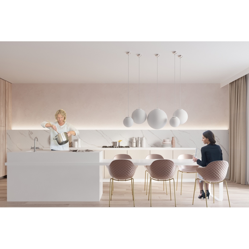 Luster na sajli UGO 1xE27/15W/230V Ø30 cm bijela/sjajni krom