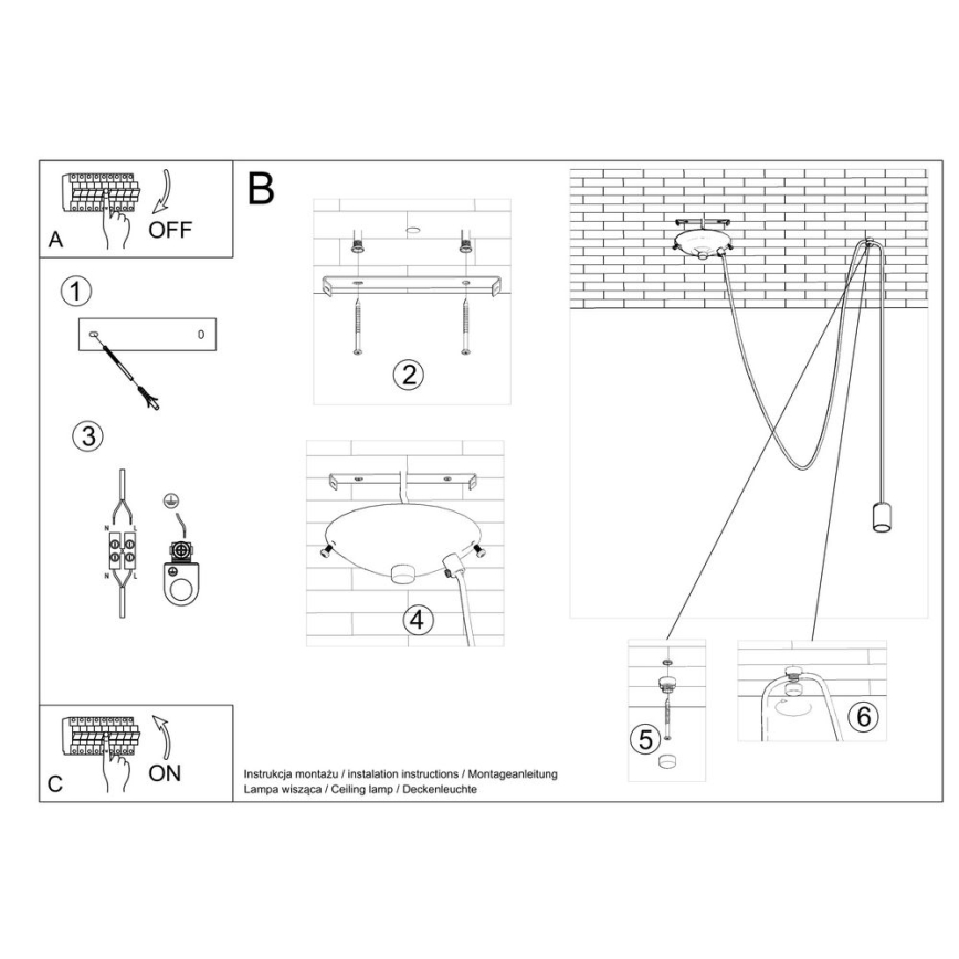 Luster na sajli EDISON 1 1xE27/60W/230V pauk crna