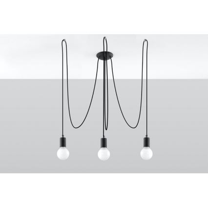 Luster na sajli EDISON 3 3xE27/60W/230V pauk crna