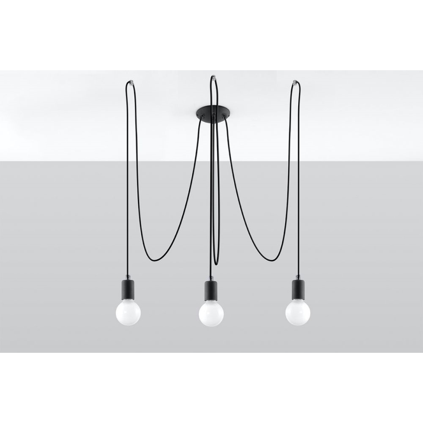 Luster na sajli EDISON 3 3xE27/60W/230V pauk crna