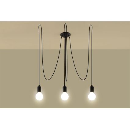 Luster na sajli EDISON 3 3xE27/60W/230V pauk crna