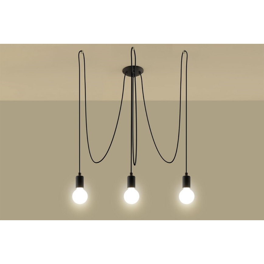 Luster na sajli EDISON 3 3xE27/60W/230V pauk crna