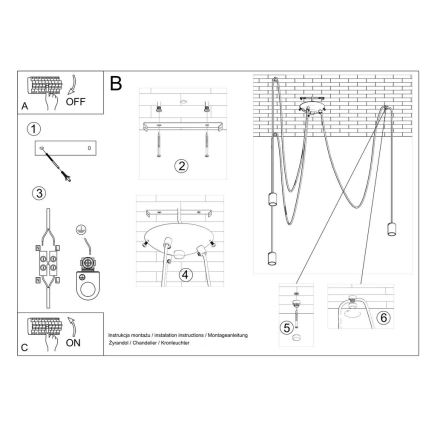 Luster na sajli EDISON 3 3xE27/60W/230V pauk crna