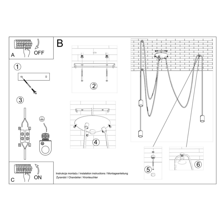 Luster na sajli EDISON 3 3xE27/60W/230V pauk crna