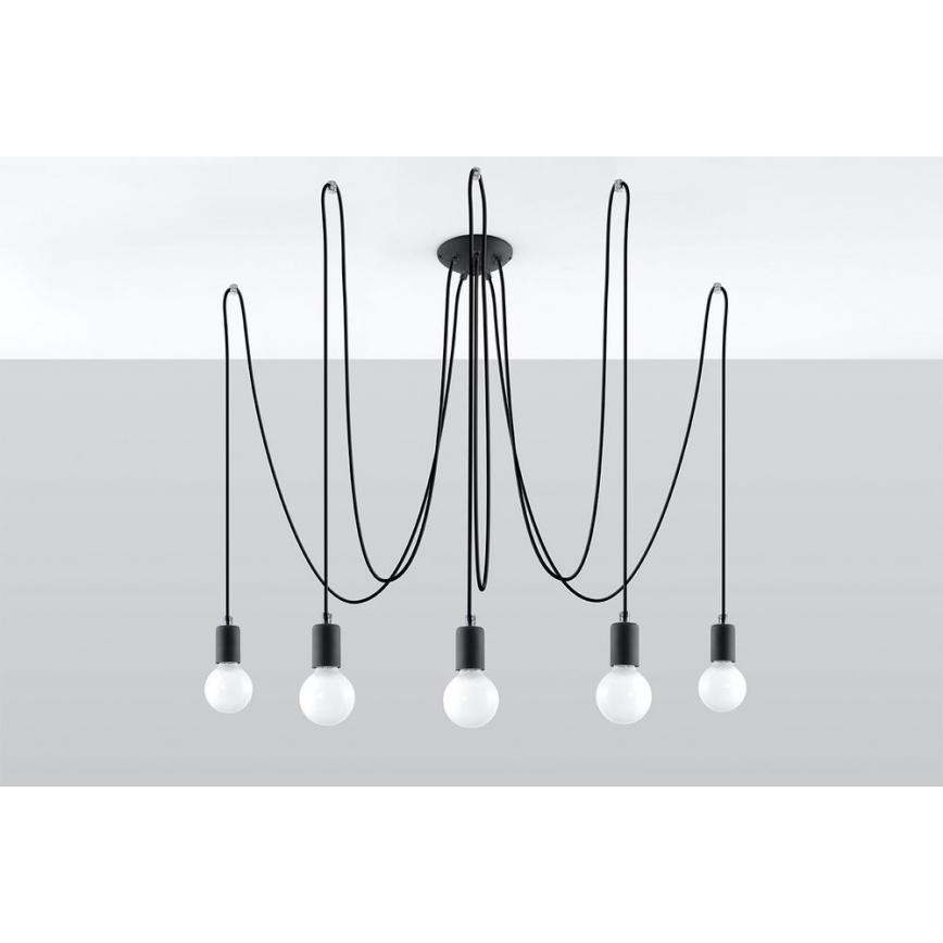 Luster na sajli EDISON 5 5xE27/60W/230V pauk crna