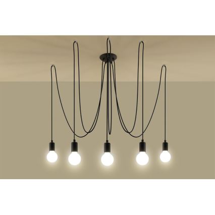 Luster na sajli EDISON 5 5xE27/60W/230V pauk crna