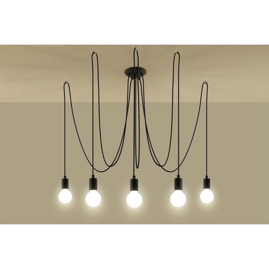 Luster na sajli EDISON 5 5xE27/60W/230V pauk crna
