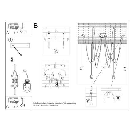 Luster na sajli EDISON 5 5xE27/60W/230V pauk crna