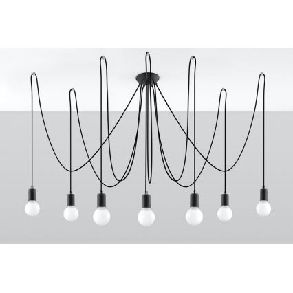 Luster na sajli EDISON 7 7xE27/60W/230V pauk crna