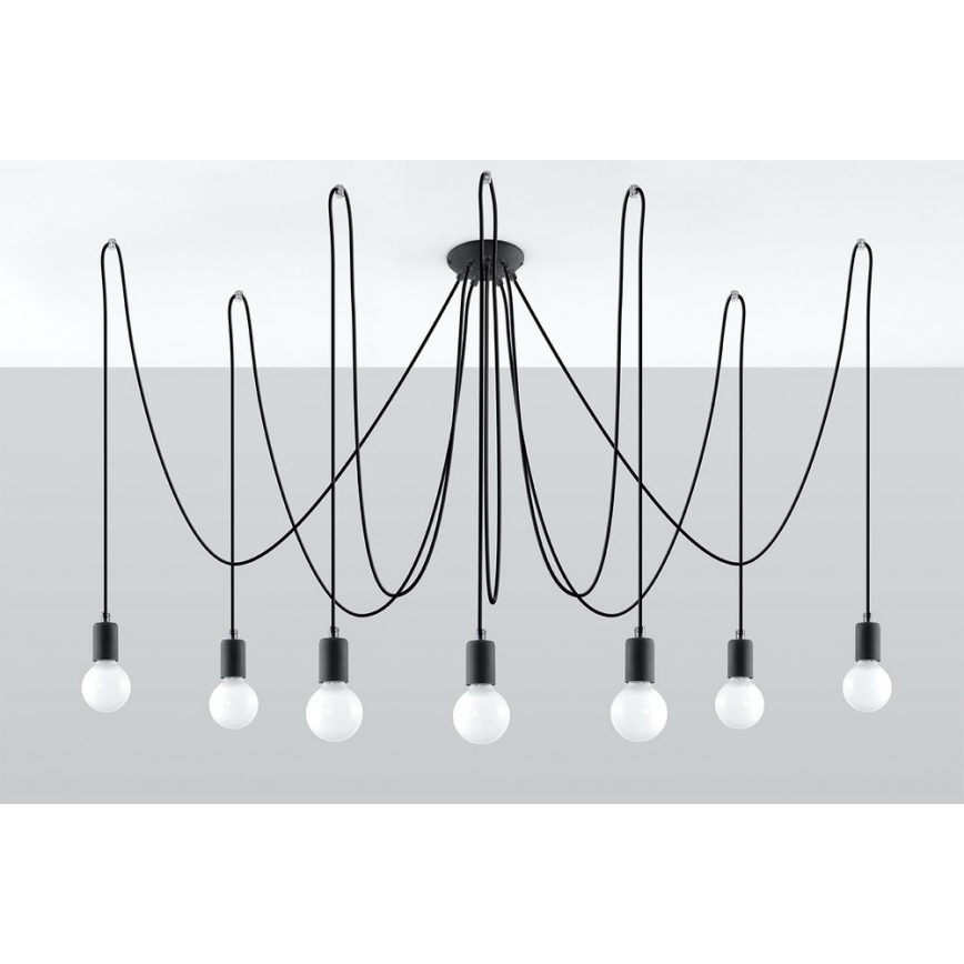 Luster na sajli EDISON 7 7xE27/60W/230V pauk crna