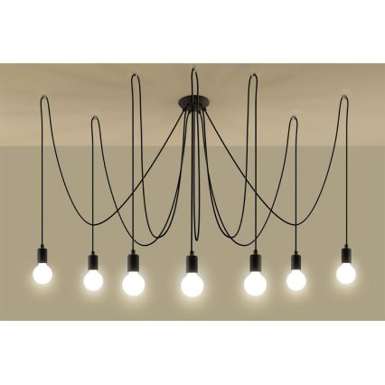Luster na sajli EDISON 7 7xE27/60W/230V pauk crna