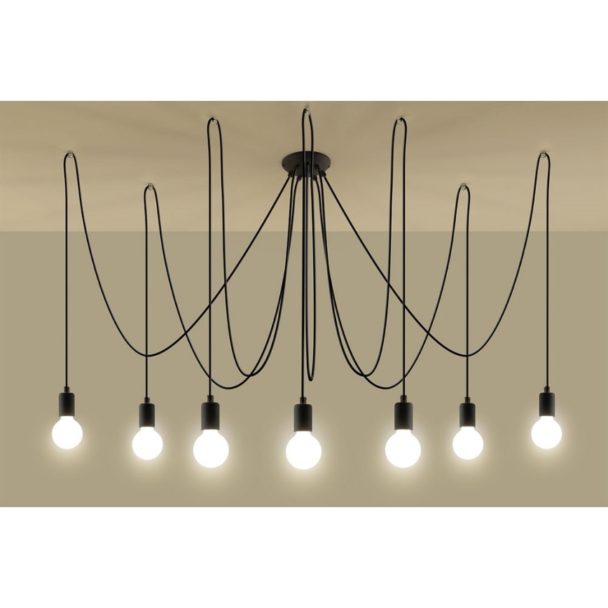 Luster na sajli EDISON 7 7xE27/60W/230V pauk crna