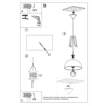 Luster na sajli CASCO 1xE27/60W/230V pr. 30 cm breza/bukva