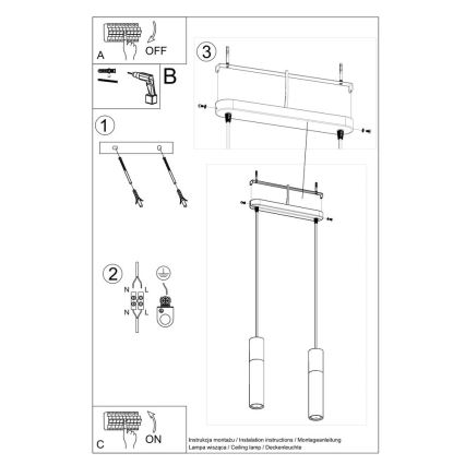 Luster na sajli PABLO 2xGU10/40W/230V crna/bukva