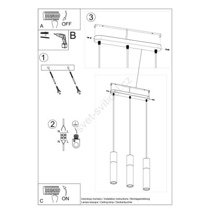 Luster na užetu BORGIO 3xGU10/40W/230V beton/metal bijela