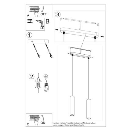 Luster na užetu LUVO 2xGU10/40W/230V beton/crna