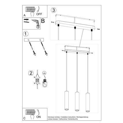 Luster na užetu LUVO 3xGU10/40W/230V beton/crna