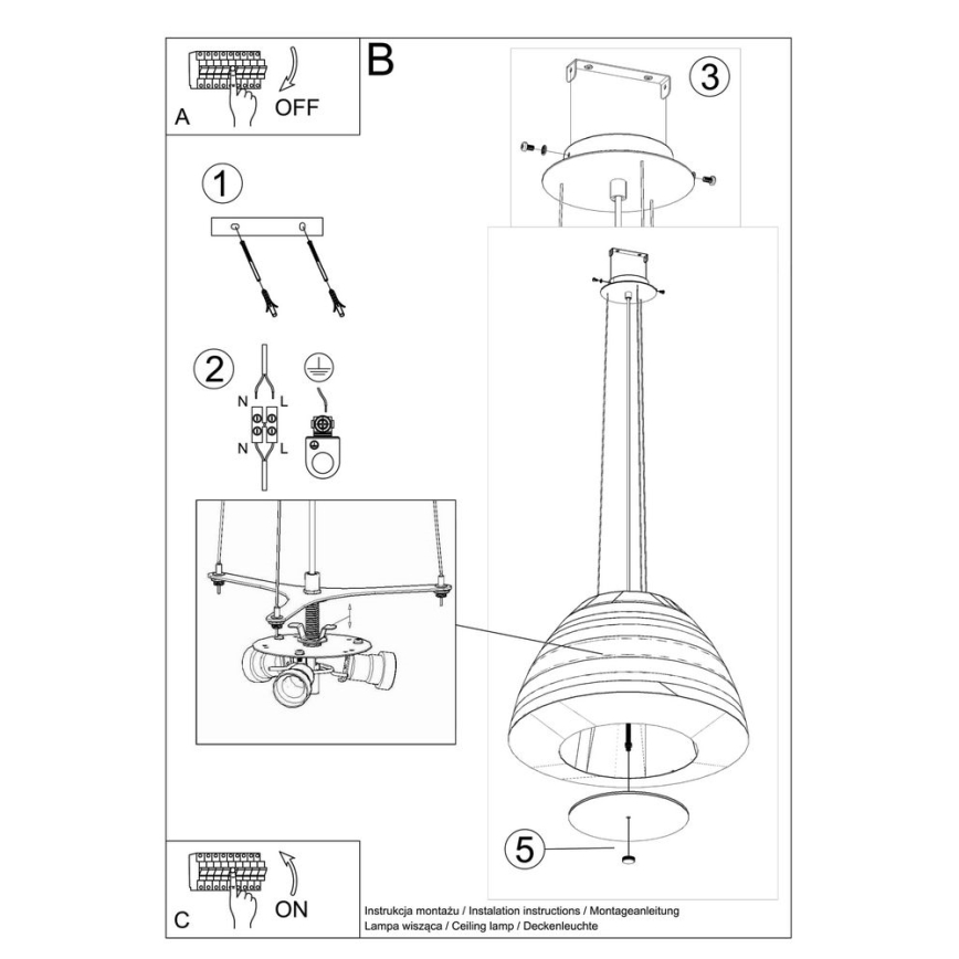 Luster na sajli BELLA 3xE27/60W/230V pr. 60 cm bijela