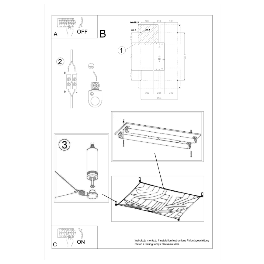 LED stropna svjetiljka LUNA 2xG13/8,5W/230V 80x105 cm bijela