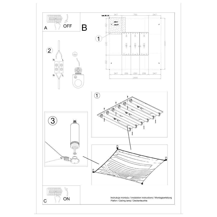 LED stropna svjetiljka LUNA 6xG13/8,5W/230V 140x140 cm bijela