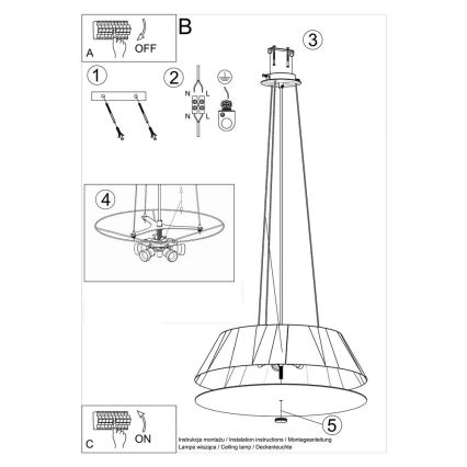 Luster na sajli VEGA 5xE27/60W/230V pr. 60 cm crna