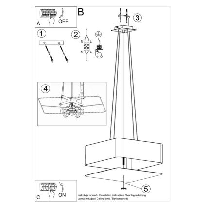 Luster na sajli LOKKO 5xE27/60W/230V 45 cm crna