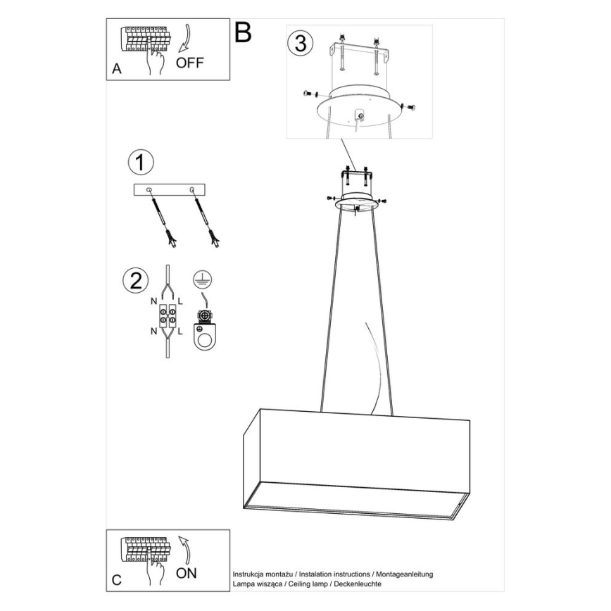 Luster na sajli SANTA BIS 3xE27/60W/230V 80 cm crna
