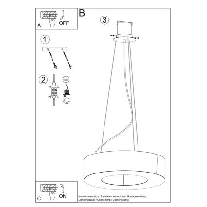 Luster na sajli SATURNO 8xE27/60W/230V pr. 90 cm bijela