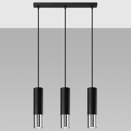 Luster na sajli LOOPEZ 3xGU10/10W/230V crna/sjajni krom
