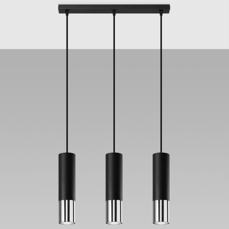 Luster na sajli LOOPEZ 3xGU10/10W/230V crna/sjajni krom