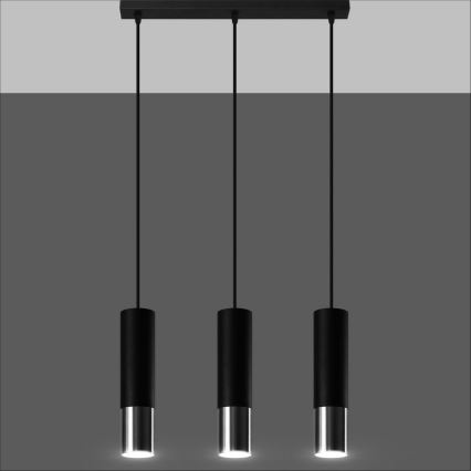 Luster na sajli LOOPEZ 3xGU10/10W/230V crna/sjajni krom