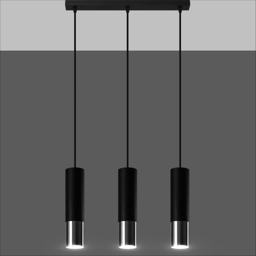 Luster na sajli LOOPEZ 3xGU10/10W/230V crna/sjajni krom