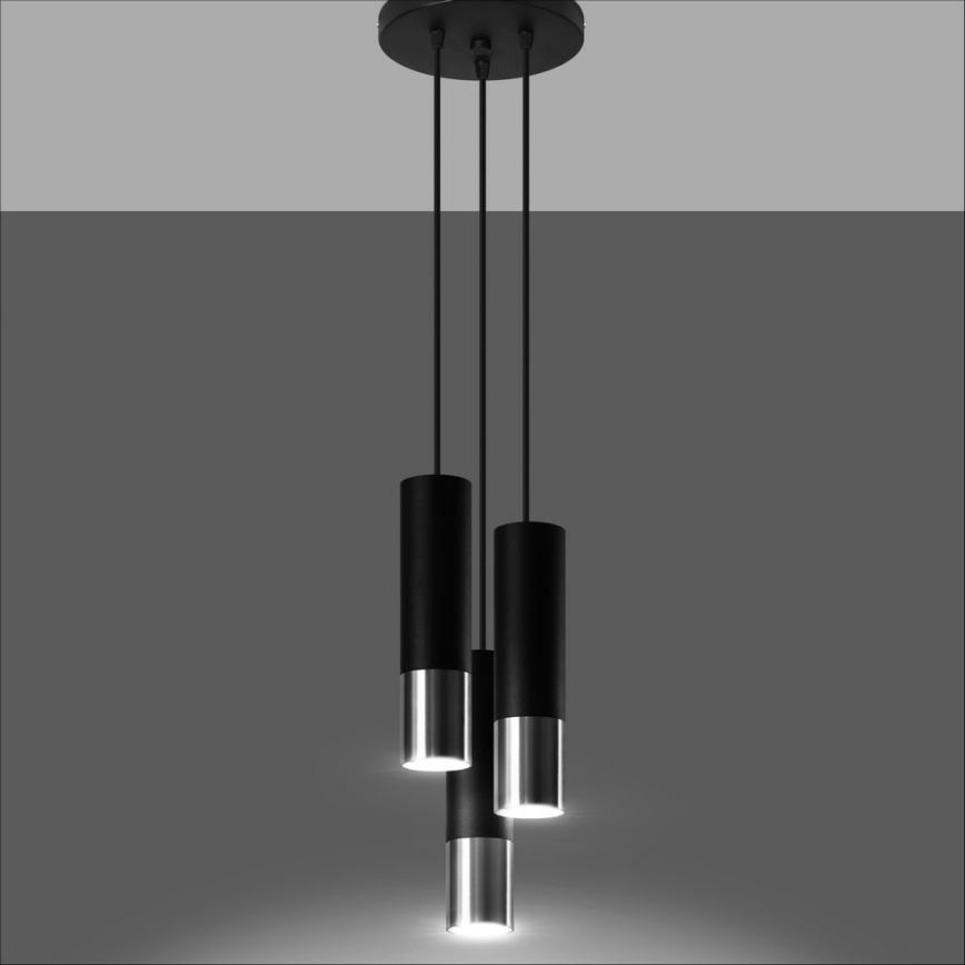 Luster na sajli LOOPEZ 3xGU10/10W/230V okrugli crna/sjajni krom