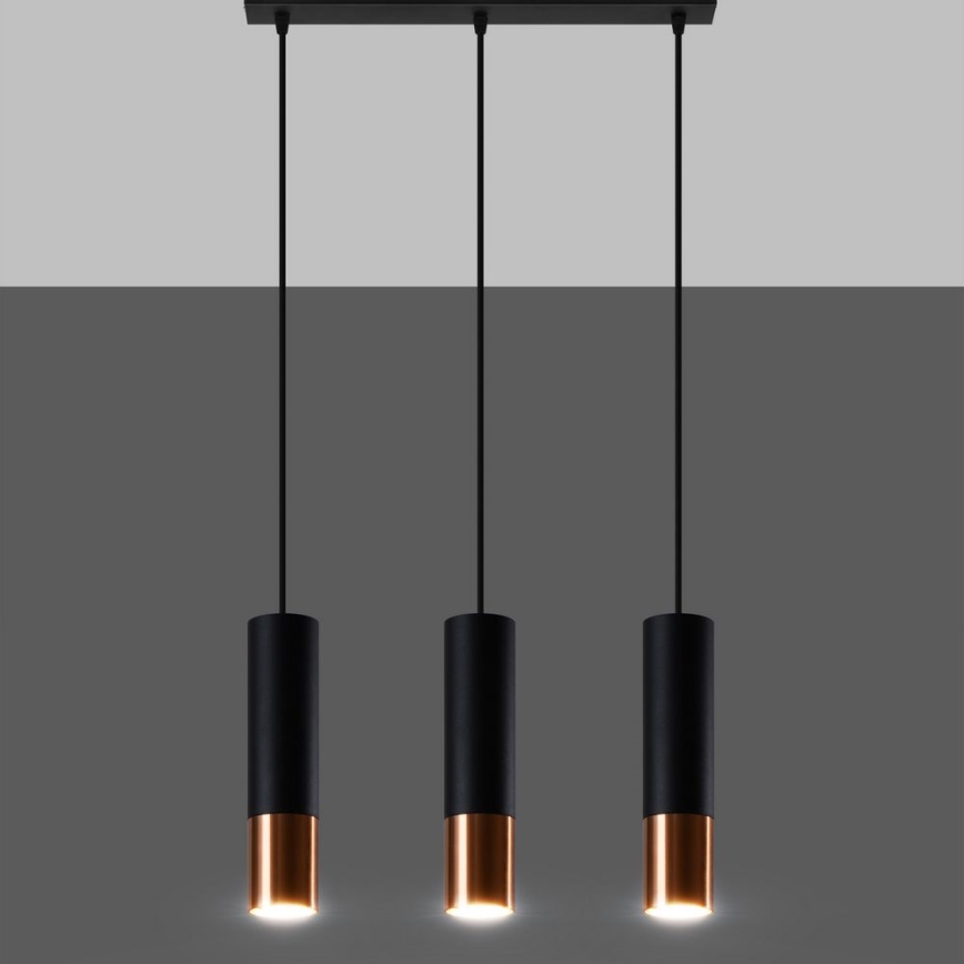 Luster na sajli LOOPEZ 3xGU10/10W/230V crna/bakar