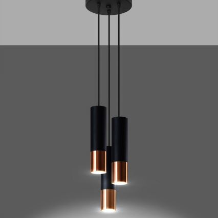 Luster na sajli LOOPEZ 3xGU10/10W/230V okrugli crna/bakar